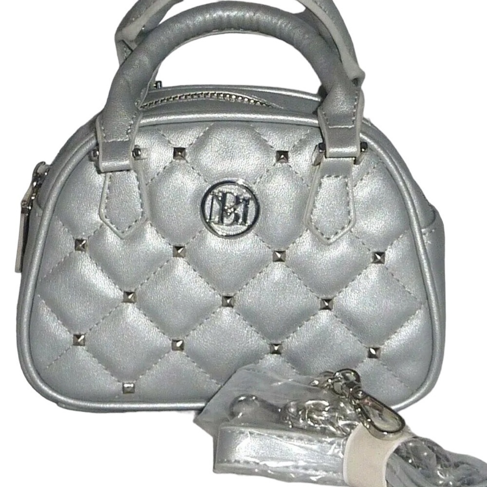 Badgley Mischka Crossbody Dome Metallic Gray Studded